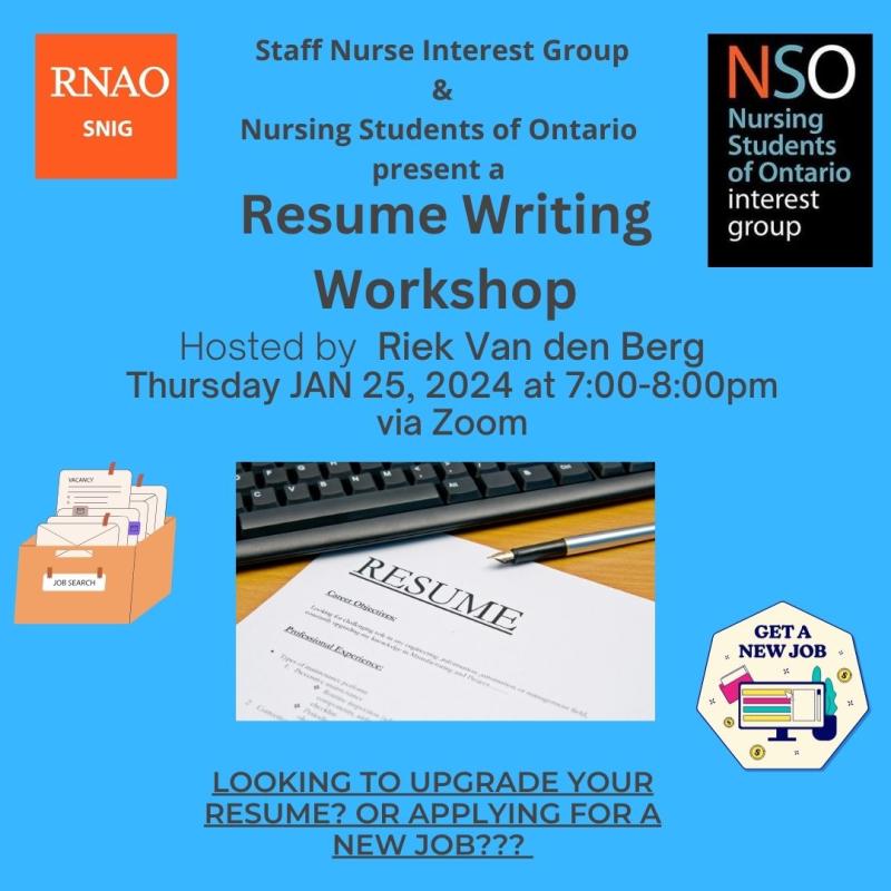 Resume Writing Workshop January 25th 7-8pm via zoom