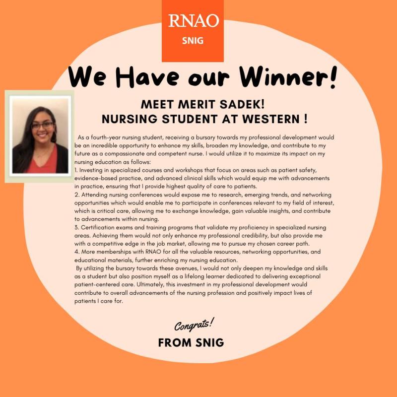 Merit Sadek winner of 2023 Nursing week bursary 