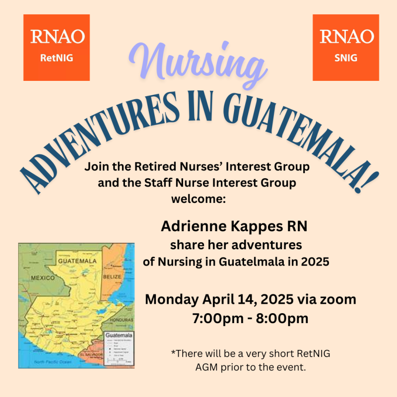 Zoom event April 14 at tpm on Nursing Adventures in Guatemala