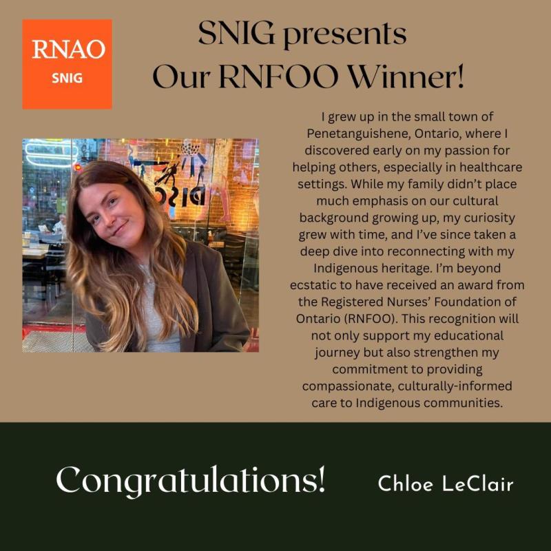 Chloe Leduc winner of $1000 scholarship RNFOO