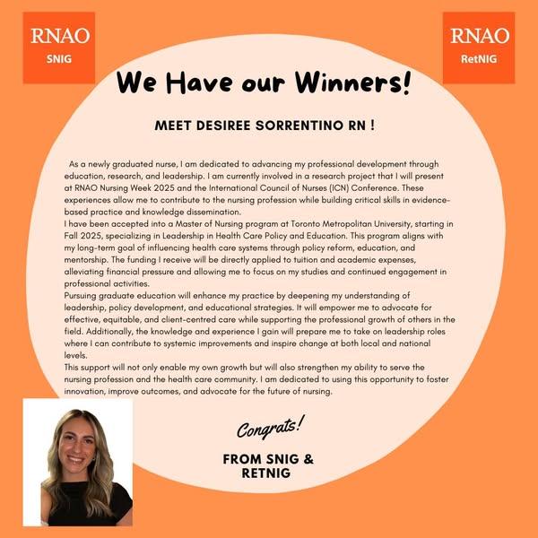 Desiree Sorrentino winner of Nursing week 2025 500$ bursary