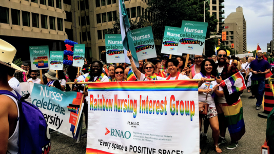 Rainbow Nursing Interest Group members marching at the 2017 Pride Parade