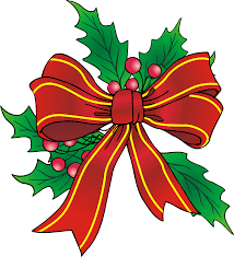 Christmas themed red bow on a background of green holly leaves